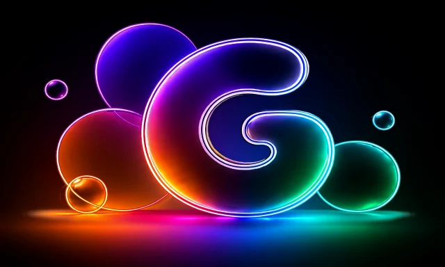 Goody app icon: a neon glass 'G' surrounded by rainbow-lit spheres.